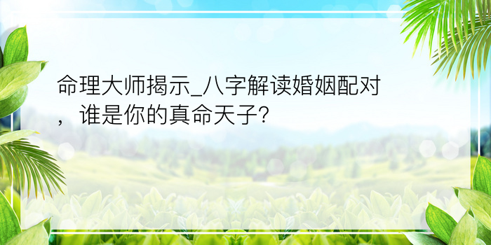 命理大师揭示_八字解读婚姻配对，谁是你的真命天子？