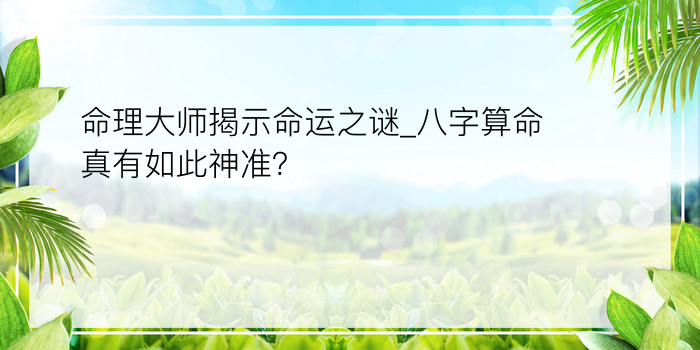 命理大师揭示命运之谜_八字算命真有如此神准？