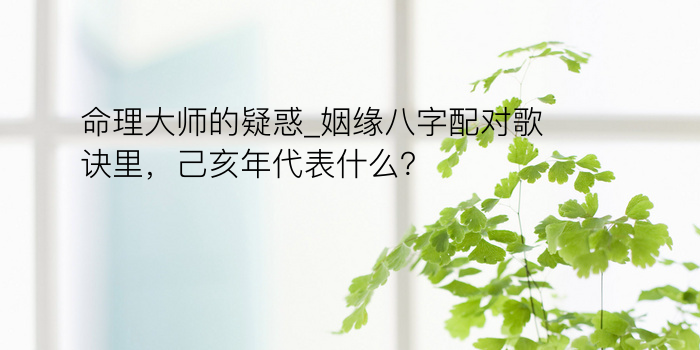 命理大师的疑惑_姻缘八字配对歌诀里，己亥年代表什么？