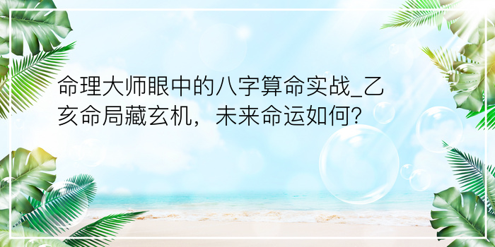 命理大师眼中的八字算命实战_乙亥命局藏玄机，未来命运如何？