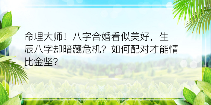 命理大师！八字合婚看似美好，生辰八字却暗藏危机？如何配对才能情比金坚？