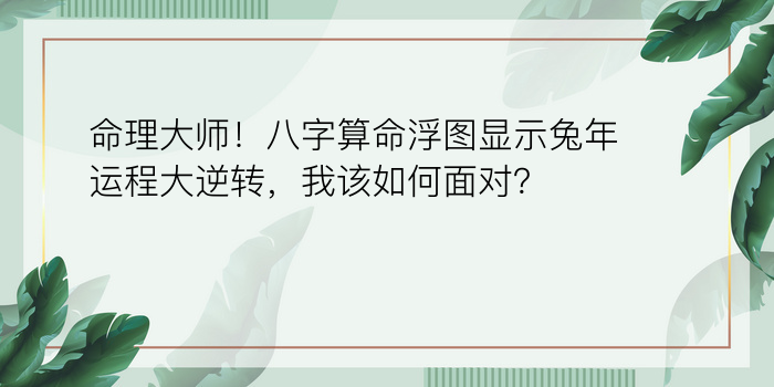 命理大师！八字算命浮图显示兔年运程大逆转，我该如何面对？