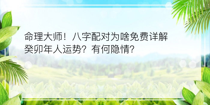 命理大师！八字配对为啥免费详解癸卯年人运势？有何隐情？