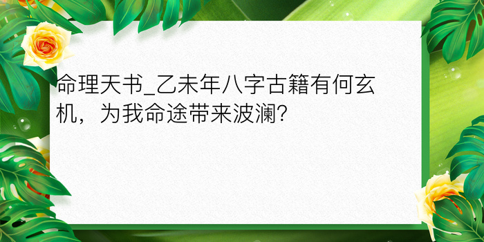 命理天书_乙未年八字古籍有何玄机，为我命途带来波澜？