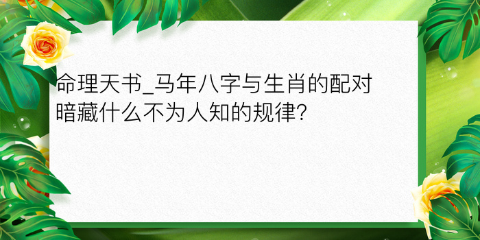 命理天书_马年八字与生肖的配对暗藏什么不为人知的规律？