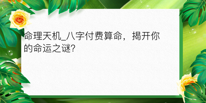 命理天机_八字付费算命，揭开你的命运之谜？