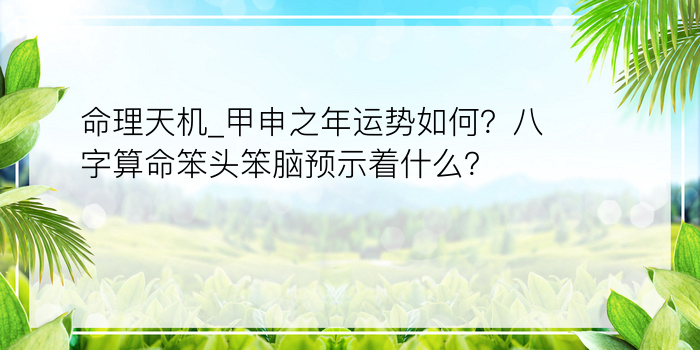 命理天机_甲申之年运势如何？八字算命笨头笨脑预示着什么？