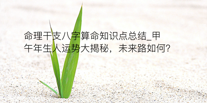 命理干支八字算命知识点总结_甲午年生人运势大揭秘，未来路如何？