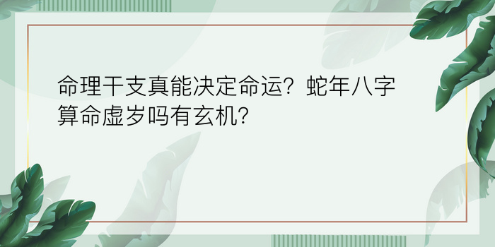 命理干支真能决定命运？蛇年八字算命虚岁吗有玄机？