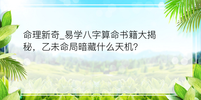 命理新奇_易学八字算命书籍大揭秘，乙未命局暗藏什么天机？