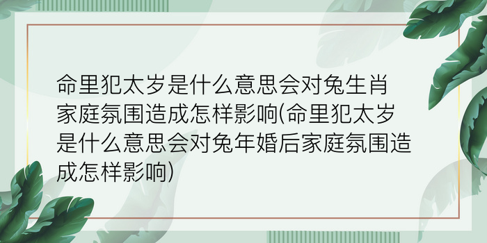 命里犯太岁是什么意思会对兔生肖家庭氛围造成怎样影响(命里犯太岁是什么意思会对兔年婚后家庭氛围造成怎样影响)