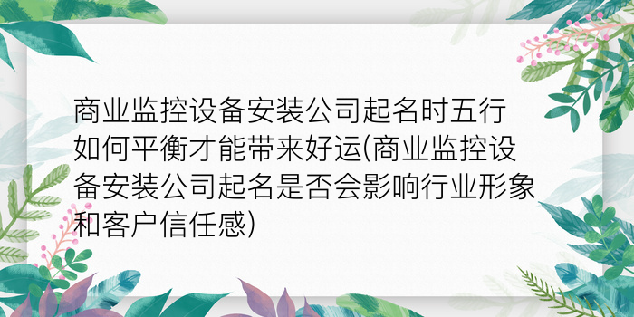 商业监控设备安装公司起名时五行如何平衡才能带来好运(商业监控设备安装公司起名是否会影响行业形象和客户信任感)