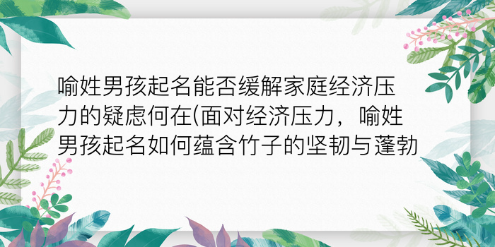 喻姓男孩起名能否缓解家庭经济压力的疑虑何在(面对经济压力，喻姓男孩起名如何蕴含竹子的坚韧与蓬勃)