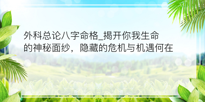 外科总论八字命格_揭开你我生命的神秘面纱，隐藏的危机与机遇何在？