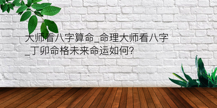 大师看八字算命_命理大师看八字_丁卯命格未来命运如何？