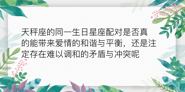 天秤座的同一生日星座配对是否真的能带来爱情的和谐与平衡，还是注定存在难以调和的矛盾与冲突呢