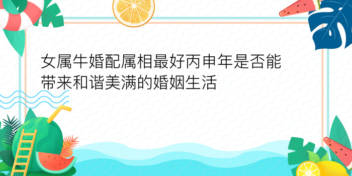 女属牛婚配属相最好丙申年是否能带来和谐美满的婚姻生活