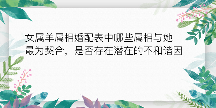 女属羊属相婚配表中哪些属相与她最为契合，是否存在潜在的不和谐因素