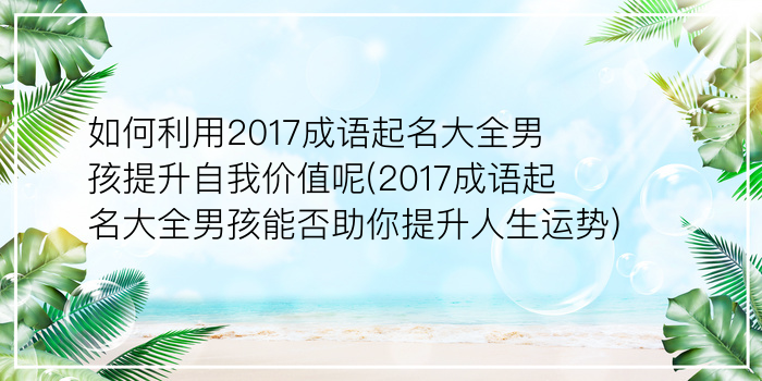 如何利用2017成语起名大全男孩提升自我价值呢(2017成语起名大全男孩能否助你提升人生运势)