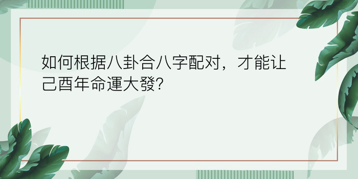 如何根据八卦合八字配对，才能让己酉年命運大發？