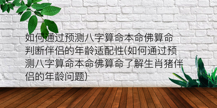 如何通过预测八字算命本命佛算命判断伴侣的年龄适配性(如何通过预测八字算命本命佛算命了解生肖猪伴侣的年龄问题)