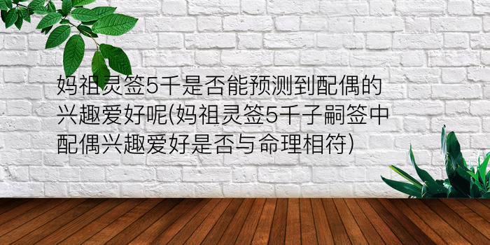 妈祖灵签5千是否能预测到配偶的兴趣爱好呢(妈祖灵签5千子嗣签中配偶兴趣爱好是否与命理相符)