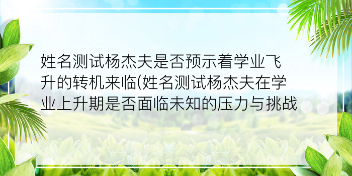 姓名测试杨杰夫是否预示着学业飞升的转机来临(姓名测试杨杰夫在学业上升期是否面临未知的压力与挑战)