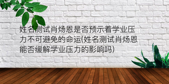 姓名测试肖炀恩是否预示着学业压力不可避免的命运(姓名测试肖炀恩能否缓解学业压力的影响吗)