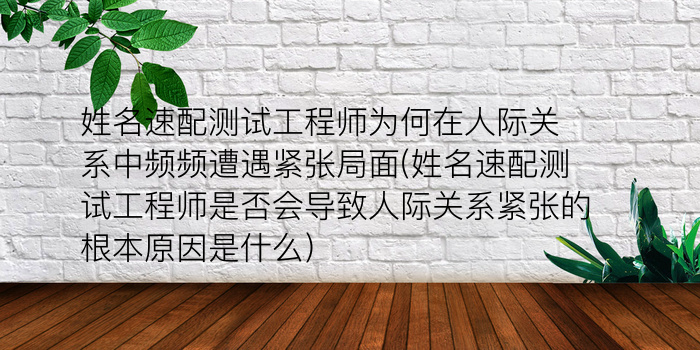 姓名速配测试工程师为何在人际关系中频频遭遇紧张局面(姓名速配测试工程师是否会导致人际关系紧张的根本原因是什么)