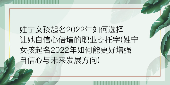 姓宁女孩起名2022年如何选择让她自信心倍增的职业寄托字(姓宁女孩起名2022年如何能更好增强自信心与未来发展方向)