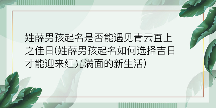 姓薛男孩起名是否能遇见青云直上之佳日(姓薛男孩起名如何选择吉日才能迎来红光满面的新生活)