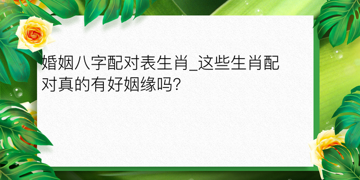 婚姻八字配对表生肖_这些生肖配对真的有好姻缘吗？