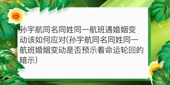 孙宇航同名同姓同一航班遇婚姻变动该如何应对(孙宇航同名同姓同一航班婚姻变动是否预示着命运轮回的暗示)