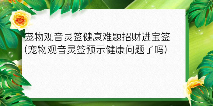 宠物观音灵签健康难题招财进宝签(宠物观音灵签预示健康问题了吗)