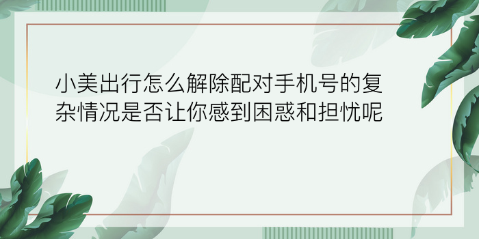 小美出行怎么解除配对手机号的复杂情况是否让你感到困惑和担忧呢