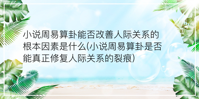 小说周易算卦能否改善人际关系的根本因素是什么(小说周易算卦是否能真正修复人际关系的裂痕)