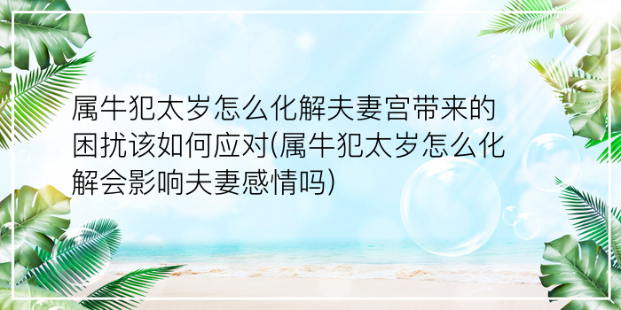 属牛犯太岁怎么化解夫妻宫带来的困扰该如何应对(属牛犯太岁怎么化解会影响夫妻感情吗)