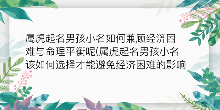 属虎起名男孩小名如何兼顾经济困难与命理平衡呢(属虎起名男孩小名该如何选择才能避免经济困难的影响)