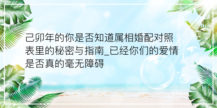 己卯年的你是否知道属相婚配对照表里的秘密与指南_已经你们的爱情是否真的毫无障碍