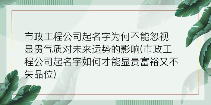 市政工程公司起名字为何不能忽视显贵气质对未来运势的影响(市政工程公司起名字如何才能显贵富裕又不失品位)