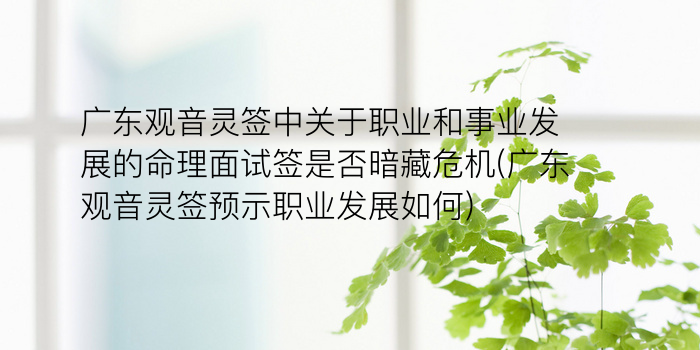 广东观音灵签中关于职业和事业发展的命理面试签是否暗藏危机(广东观音灵签预示职业发展如何)