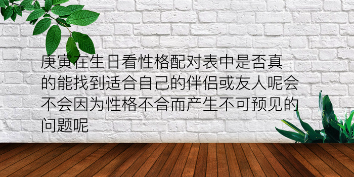 庚寅在生日看性格配对表中是否真的能找到适合自己的伴侣或友人呢会不会因为性格不合而产生不可预见的问题呢