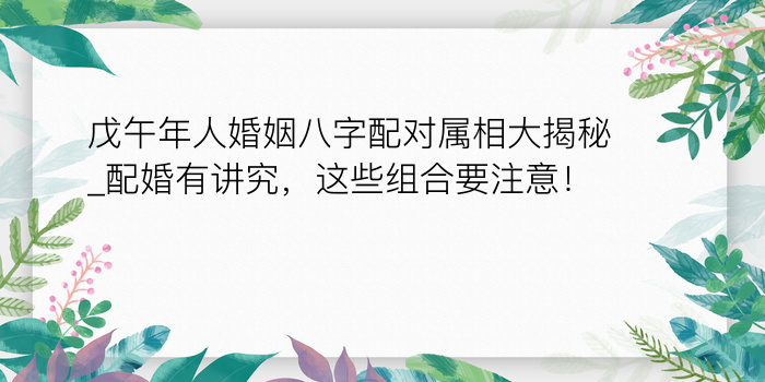 戊午年人婚姻八字配对属相大揭秘_配婚有讲究，这些组合要注意！