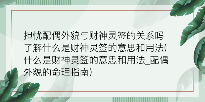 财神灵签81签什么意思游戏截图