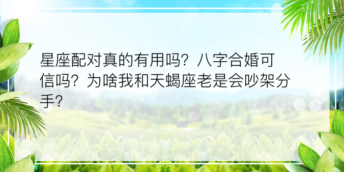 星座配对真的有用吗？八字合婚可信吗？为啥我和天蝎座老是会吵架分手？