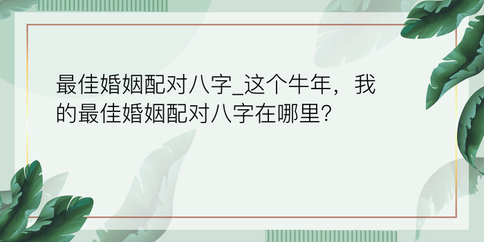 最佳婚姻配对八字_这个牛年，我的最佳婚姻配对八字在哪里？