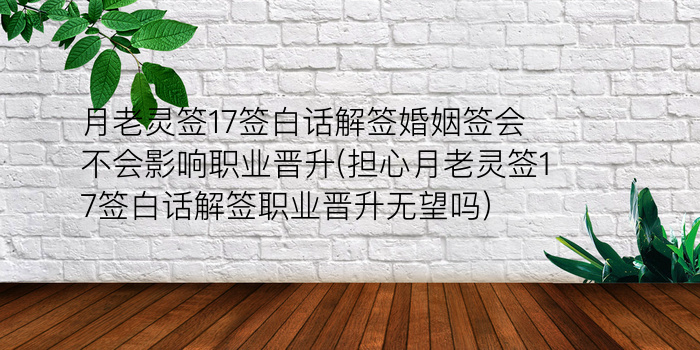 月老灵签17签白话解签婚姻签会不会影响职业晋升(担心月老灵签17签白话解签职业晋升无望吗)