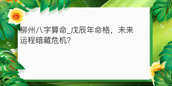 柳州八字算命_戊辰年命格，未来运程暗藏危机？