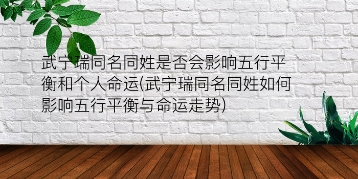 武宁瑞同名同姓是否会影响五行平衡和个人命运(武宁瑞同名同姓如何影响五行平衡与命运走势)