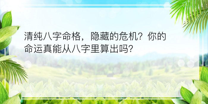 清纯八字命格，隐藏的危机？你的命运真能从八字里算出吗？